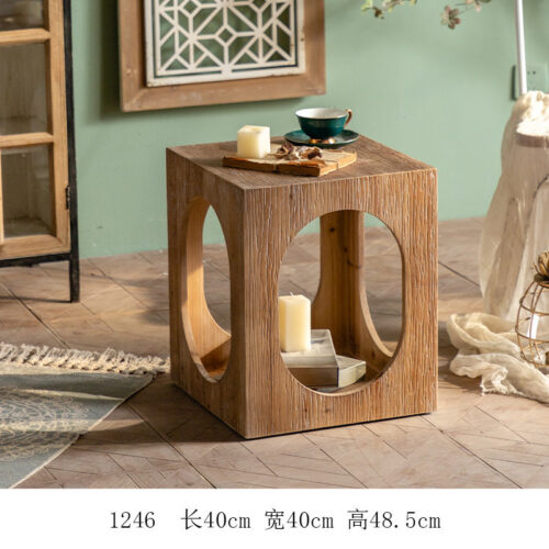 Square Distressed Solid Wood Side Table Vintage Washed Wood Accent Stool for Living Room Bedroom - Bedside table - QONKA HOME