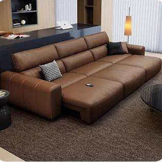 Taupe Leather Shaped Electric Reclining Sectional Sofa With Power Chaise - Sofa - QONKA HOME