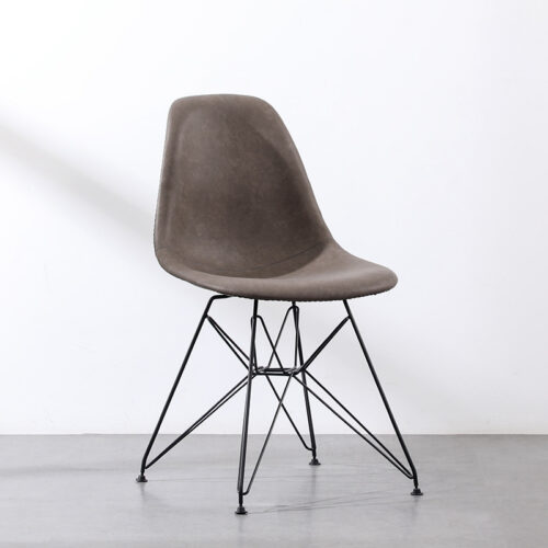 PU Leather Upholstered Dining Chair with Black Wire Metal Legs Modern Shell Side Chair - Metal dining chair - QONKA HOME
