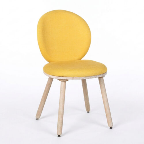 Modern Round Back Dining Chair Chenille Fabric Upholstered Side Chair with Solid Rubber Wood Legs for Home Kitchen - Solid...