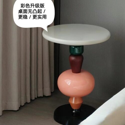 Creative Colorful Round Side Table, Nordic Small Accent Table, Versatile Nightstand Coffee Table for Living Room Bedroom H...