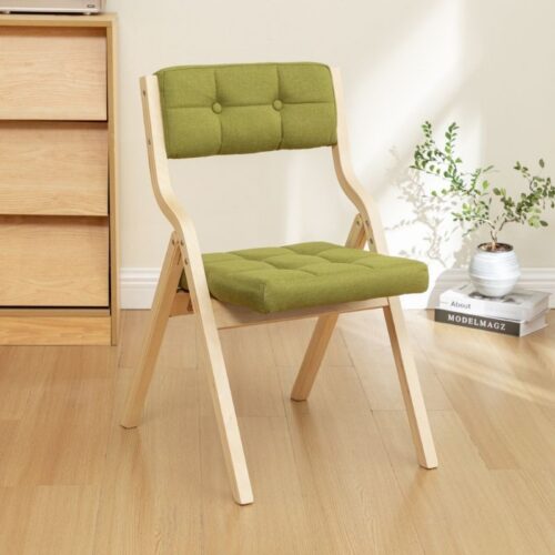 Poplar Wood Folding Dining Chair Linen Fabric Padded Foldable Dining Side Chair for Kitchen Apartment - Solid wood dining ...