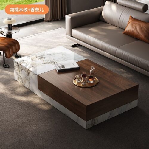 Modern Square Storage Coffee Table, Sintered Stone & Wood - Coffee table - QONKA HOME
