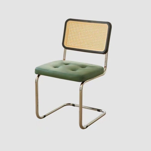 Cantilever Dining Chair PP Rattan Backrest Upholstered PU Seat Chrome Metal Frame Mid-Century Modern Side Chair - Metal di...