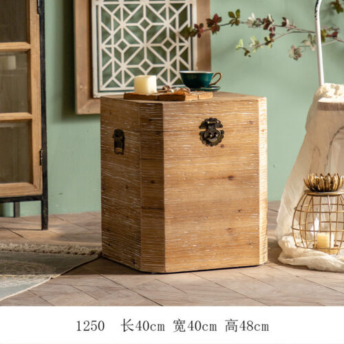 Square Distressed Solid Wood Side Table Vintage Washed Wood Accent Stool for Living Room Bedroom - Bedside table - QONKA HOME