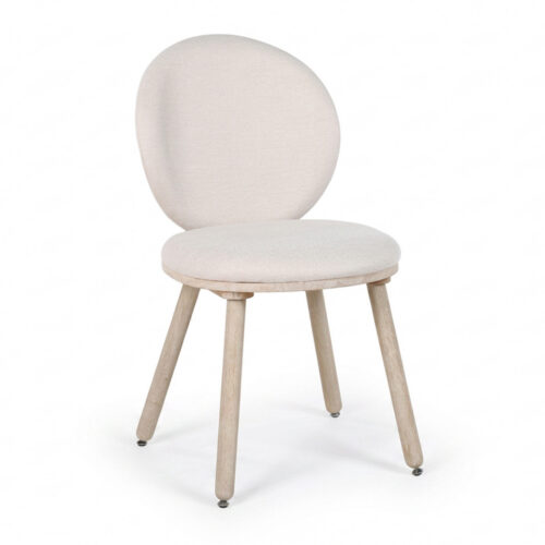 Modern Round Back Dining Chair Chenille Fabric Upholstered Side Chair with Solid Rubber Wood Legs for Home Kitchen - Solid...