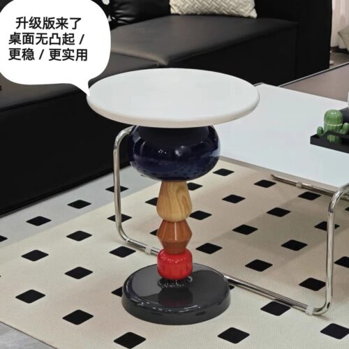 Creative Colorful Round Side Table, Nordic Small Accent Table, Versatile Nightstand Coffee Table for Living Room Bedroom H...