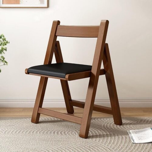 Solid Rubber Wood Folding Dining Chair Multi‑Color PU Leather Padded Fold‑able Side Chair for Kitchen Apartment - Soli...