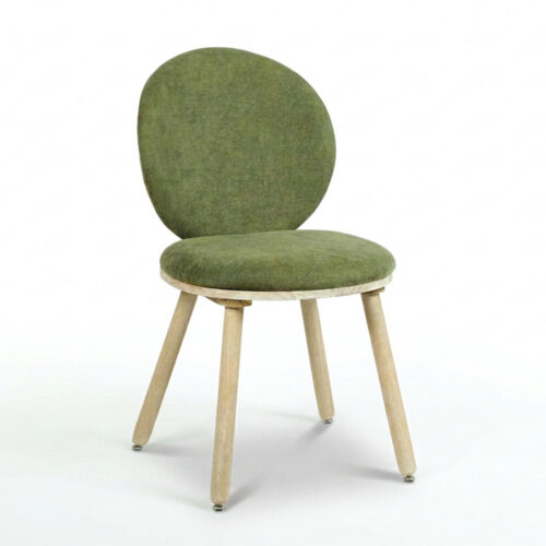 Modern Round Back Dining Chair Chenille Fabric Upholstered Side Chair with Solid Rubber Wood Legs for Home Kitchen - Solid...