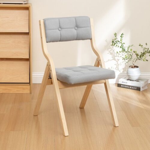 Poplar Wood Folding Dining Chair Linen Fabric Padded Foldable Dining Side Chair for Kitchen Apartment - Solid wood dining ...