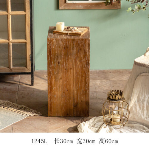 Square Distressed Solid Wood Side Table Vintage Washed Wood Accent Stool for Living Room Bedroom - Bedside table - QONKA HOME