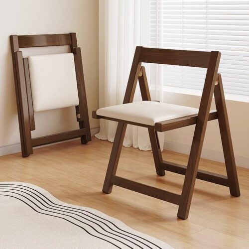 Solid Rubber Wood Folding Dining Chair Multi‑Color PU Leather Padded Fold‑able Side Chair for Kitchen Apartment - Soli...