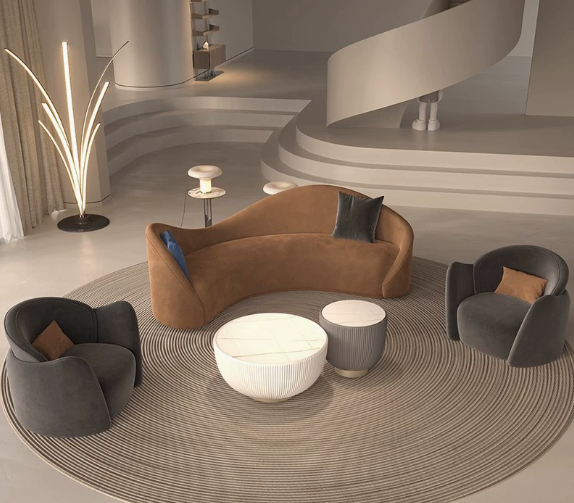 Curved Sofa, Italian Minimalist Style, Matte Fabric, for Living Rooms - Living room furniture - QONKA HOME