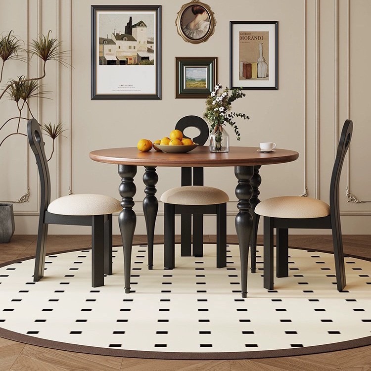 Round Solid Pine Wood Dining Table Vintage Turned Wood Leg Dinner Table - Dining table - QONKA HOME