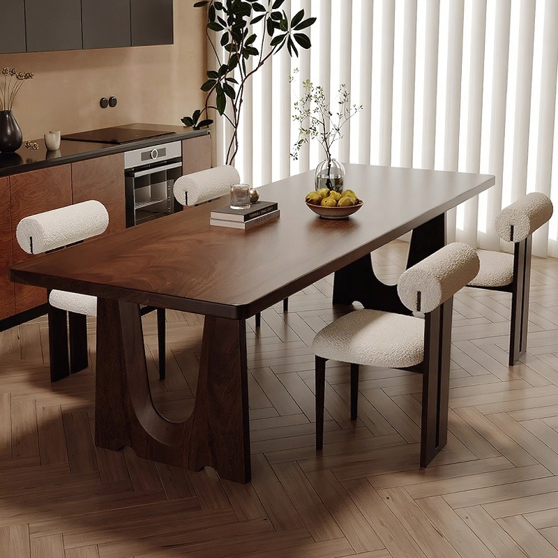 Rectangular Solid Wood Dining Table U-cutout Legs Mid Century Dinner Table Pine or Walnut Wood Optional - Dining table - Q...
