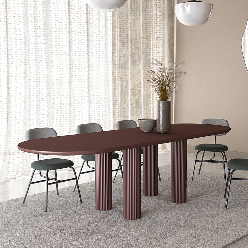 Oval Solid Pine Wood Dining Table Fluted Cylinder Leg Modern Minimalist Dinner Table - Dining table - QONKA HOME