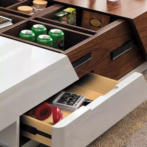 Modern Living Room Furniture Set, Multi‑functional Storage Coffee Table + Retractable TV Stand + Side Cabinet Wood Grain...