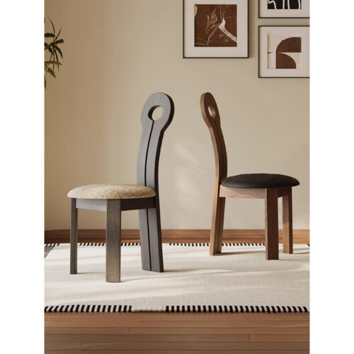 Modern Artistic Hollow‑Back Solid Wood Dining Chair Upholstered Cushion Wooden Chair - Solid wood dining chair - QONKA HOME
