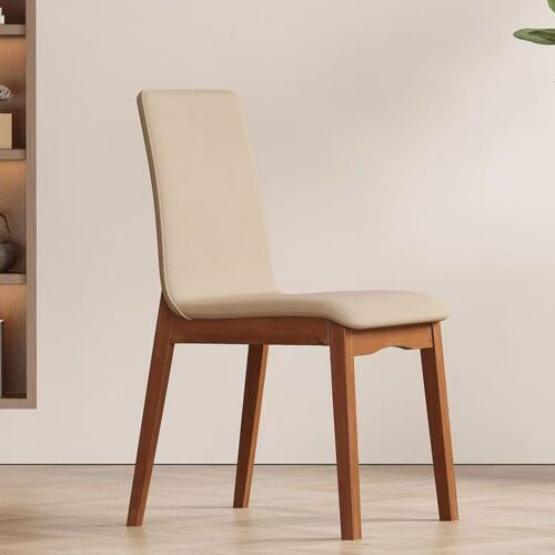Italian Minimalist Solid Wood Frame Pu Leather Upholstered Dining Chair Modern Simple Armless Dining Side Chair - Solid wo...