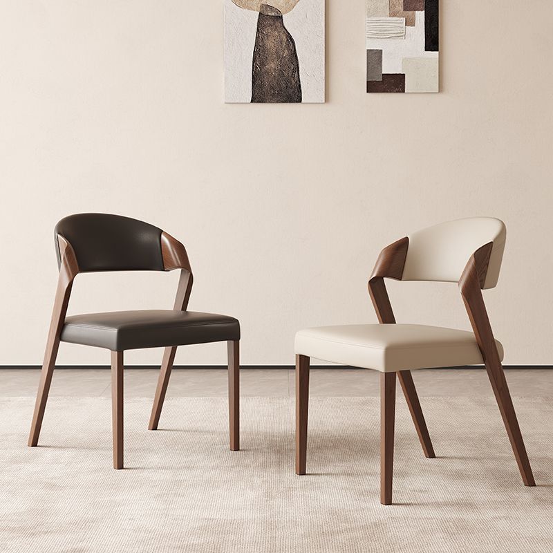 Italian Minimalist Solid Wood Arm Dining Chair PU Leather Upholstered Side Chair Ergonomic Curved Backrest Chair - Solid w...
