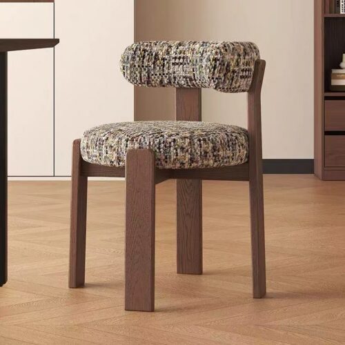 Nordic Style Solid Wood Dining Chair Textured Fabric Upholstered Armless Side Chair Modern Accent Dinner Chair For Home Re...
