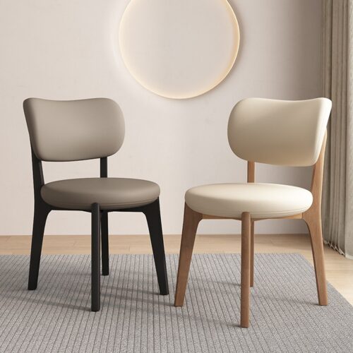 Nordic Style Solid Wood Dining Chair Lamb Fleece Upholstered Armless Side Chair - Dining chair - QONKA HOME