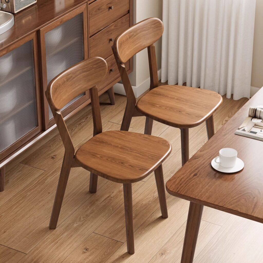 Solid Rubberwood Curved Back Dining Chair, Mid-century Vintage Full Solid Wood Dining Chair For Home & Cafe - Solid w...