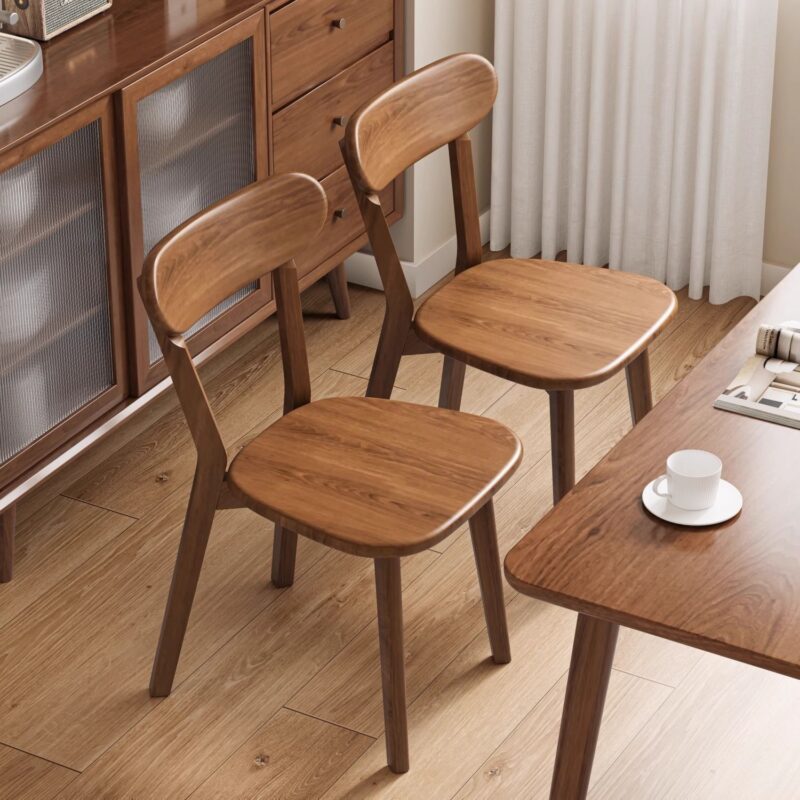 Solid Rubberwood Curved Back Dining Chair, Mid-century Vintage Full Solid Wood Dining Chair For Home & Cafe - Solid w...