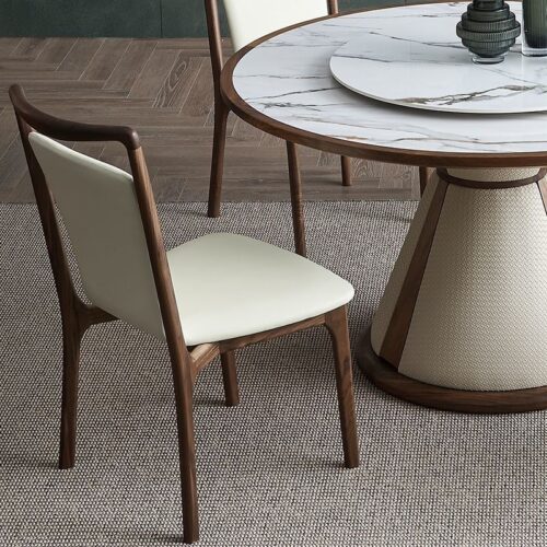 Mid Century Ash Wood Arm Dining Chair,  Leather Upholstered Seat & Backrest - Solid wood dining chair - QONKA HOME