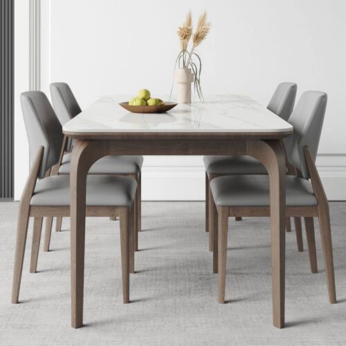 Rectangular Sintered Stone Dining Table With Solid Wood Legs Modern Home Dinner Table - Dining table - QONKA HOME