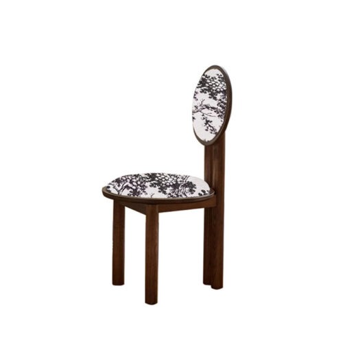 Vintage Solid Wood Dining Chair With Round Hollow Backrest, Cream Boucle Teddy Fabric Upholstered Seat, Mid Century Modern...