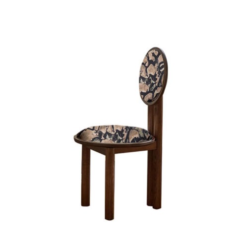 Vintage Solid Wood Dining Chair With Round Hollow Backrest, Cream Boucle Teddy Fabric Upholstered Seat, Mid Century Modern...