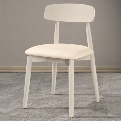 Nordic Solid Wood Dining Chair with Curved Backrest & PU Padded Seat, Modern Minimalist Wooden Chair - Solid wood din...