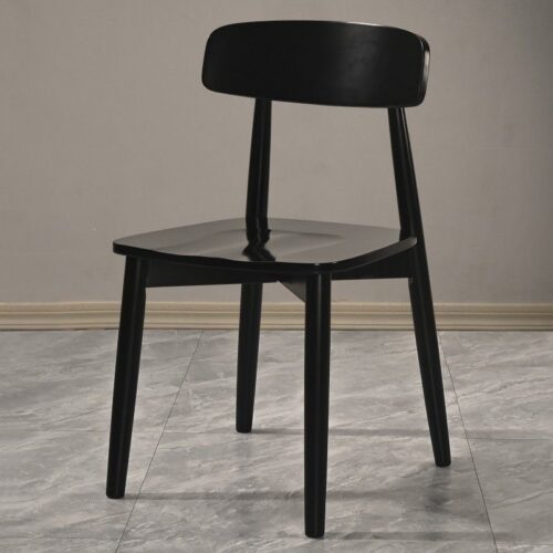 Nordic Solid Wood Dining Chair with Curved Backrest & PU Padded Seat, Modern Minimalist Wooden Chair - Solid wood din...