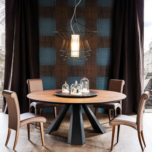 Round Solid Pine Wood Dining Table With Metal Iron Legs Luxury Home Dinner Table - Dining table - QONKA HOME