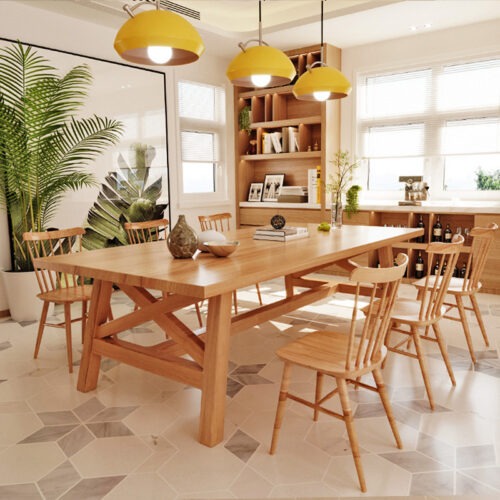 Rectangular Solid Pine Wood Dining Table Farmhouse Style Home Dinner Table - Dining table - QONKA HOME
