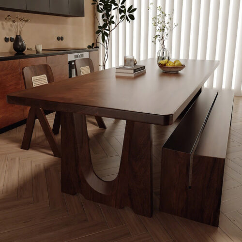 Rectangular Solid Wood Dining Table U-cutout Legs Mid Century Dinner Table Pine or Walnut Wood Optional - Dining table - Q...