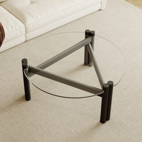 Modern minimalist Round Clear Glass Coffee Table, Tripod Wooden Leg Transparent Center Table - Coffee table - QONKA HOME