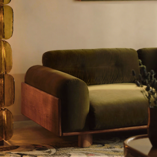 American Retro-Style Solid Wood Straight-Arm Green Velvet Upholstered Sofa - Living room furniture - QONKA HOME