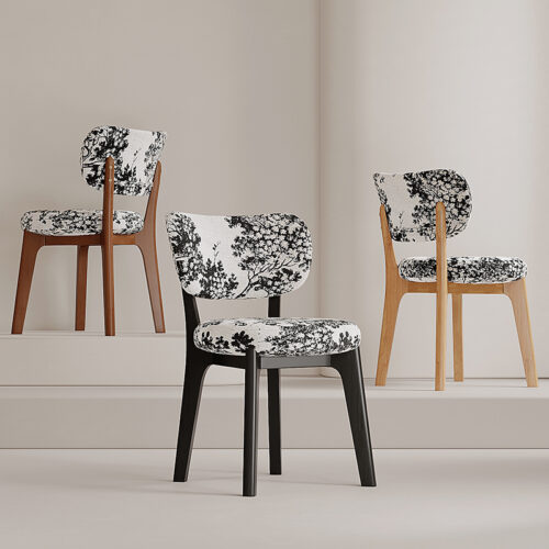 Solid Wood Dining Chair Leather, lamb wool Upholstered Cushion - Solid wood dining chair - QONKA HOME
