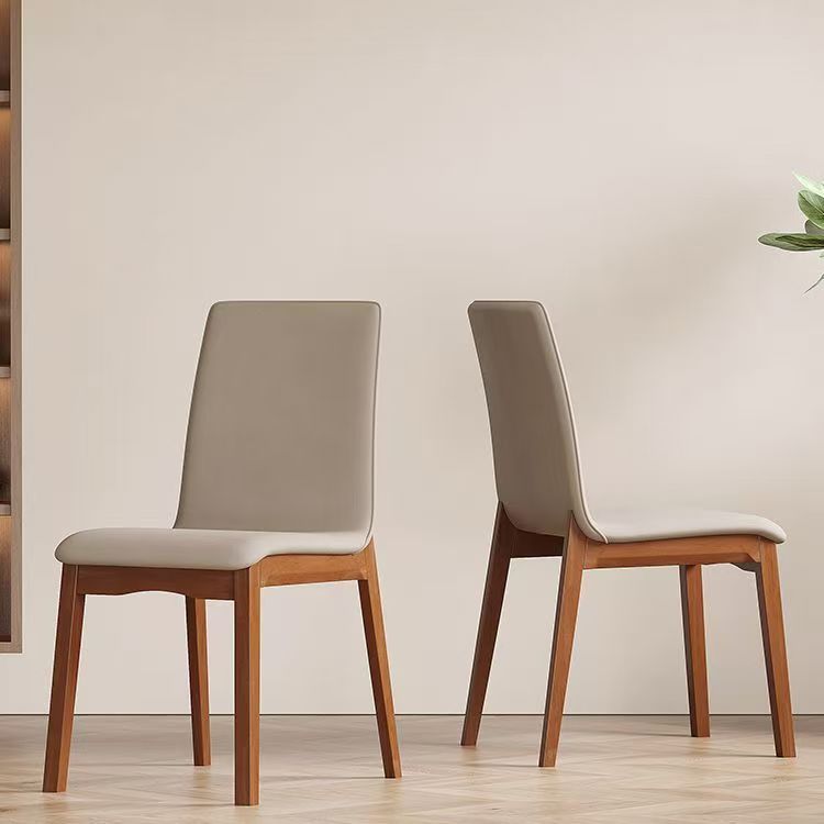 Italian Minimalist Solid Wood Frame Pu Leather Upholstered Dining Chair Modern Simple Armless Dining Side Chair - Solid wo...