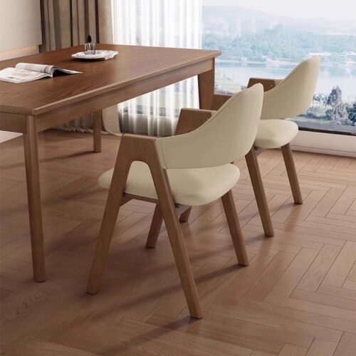 Mid-Century Wooden Dining Armchair  Pu Leather Upholstered Side Chair Comfortable Dinner Chair For Hotel Cafe Household Us...
