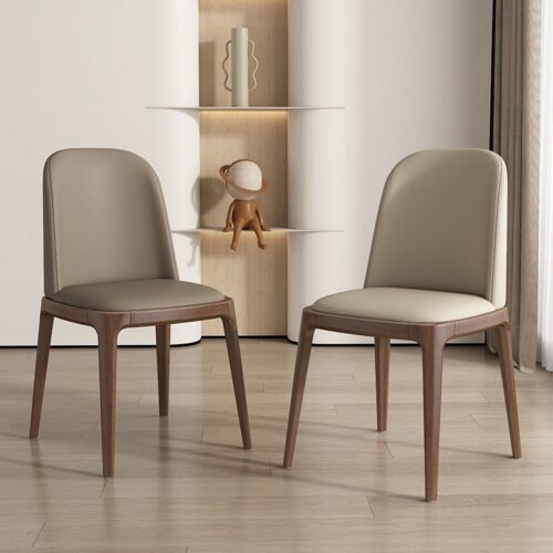 Nordic Style Solid Wood Dining Chair PU Leather Upholstered Armless Side Chair Ergonomic High Back Dinner Chair - Solid wo...