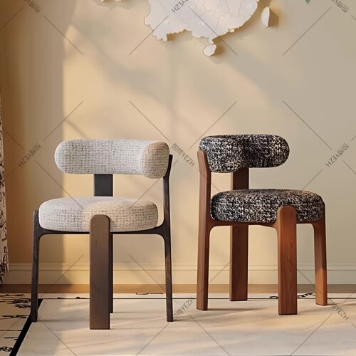 Nordic Style Solid Wood Dining Chair Textured Fabric Upholstered Armless Side Chair Modern Accent Dinner Chair For Home Re...