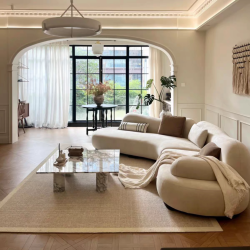 Italian Curved Sofa, Light Luxury with a Sophisticated Sea Salt Finish - Living room furniture - QONKA HOME