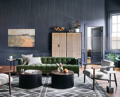 French Mid-century Green Velvet Sofa, Nanyang Retro Style - Living room furniture - QONKA HOME