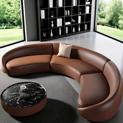 Semi-circular Sofa, Cat-scratch-resistant Leather, Italian Minimalist Style - Living room furniture - QONKA HOME