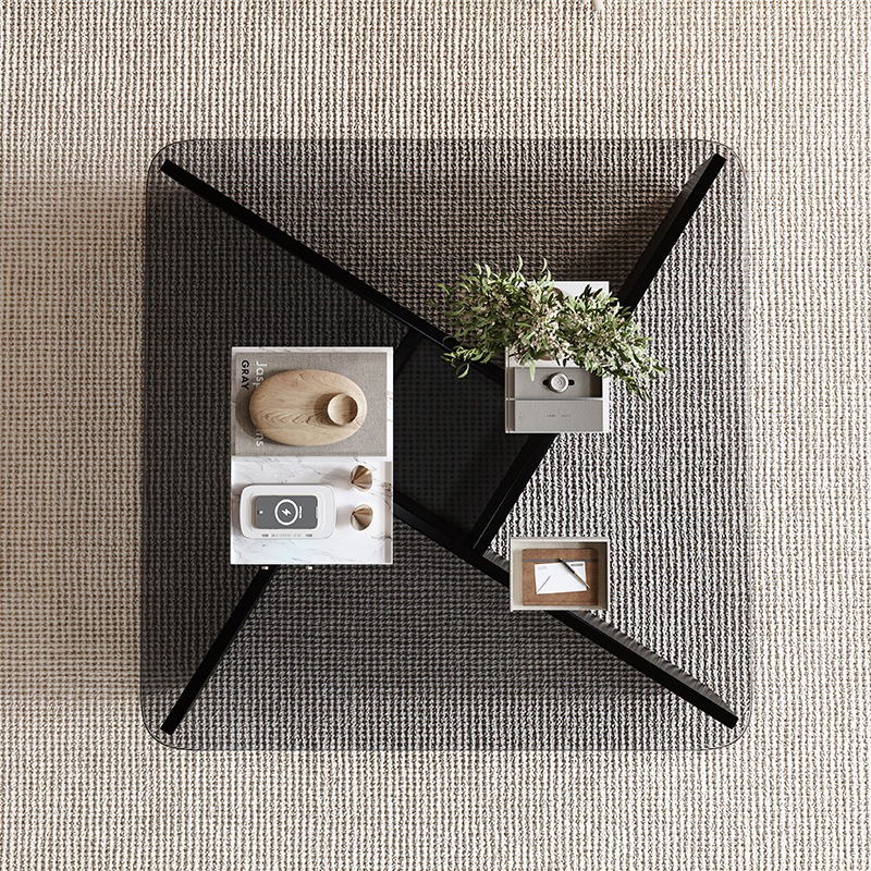 Modern minimalist Square Glass Coffee Table, Solid Wood Geometric Base Center Table For Living Room Decor - Coffee table -...