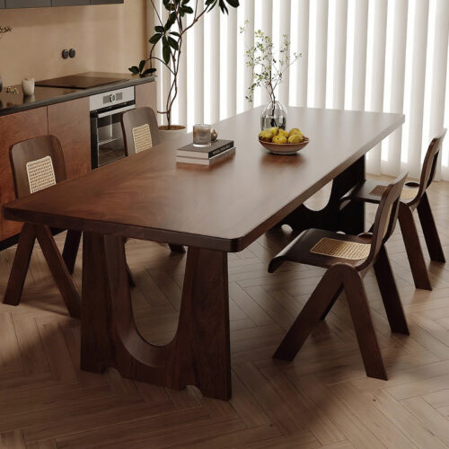 Rectangular Solid Wood Dining Table U-cutout Legs Mid Century Dinner Table Pine or Walnut Wood Optional - Dining table - Q...