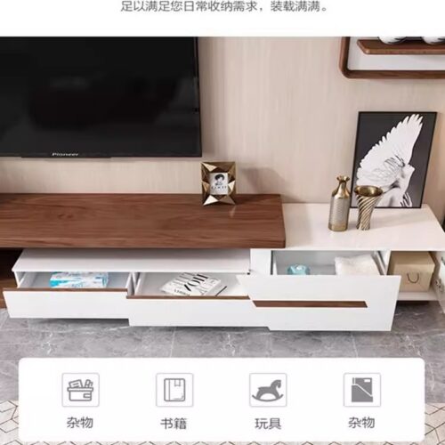 Modern Living Room Furniture Set, Multi‑functional Storage Coffee Table + Retractable TV Stand + Side Cabinet Wood Grain...